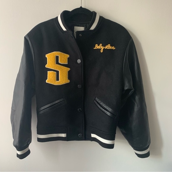 SANDRO Wool-Blend and Leather Varsity Jacket Sz 36/ US S - Picture 8 of 16